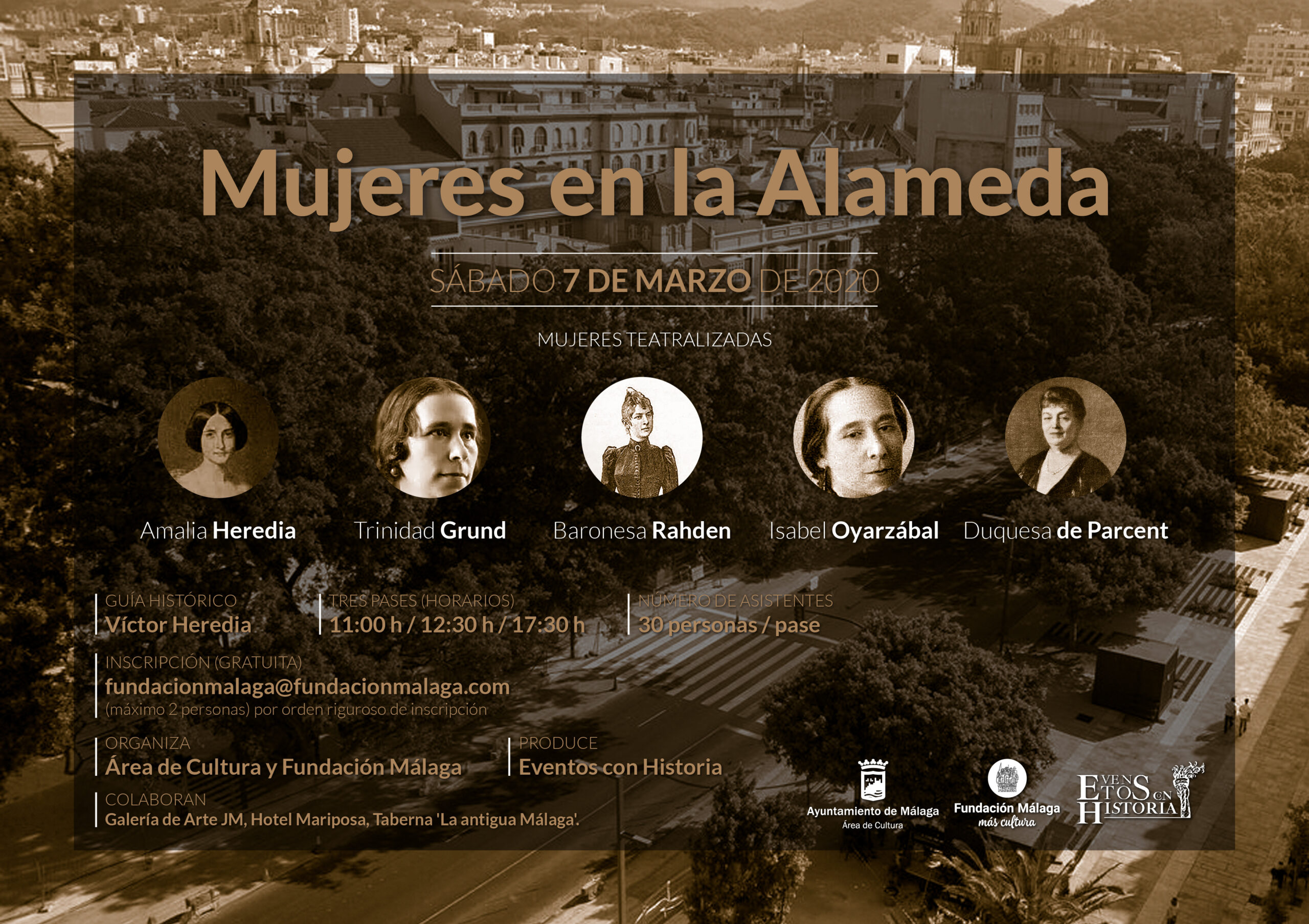 Lee más sobre el artículo Amalia Heredia, Trinidad Grund, Baronesa Rahden, Isabel Oyarzábal y Duquesa de Parcent regresan a la Alameda con motivo del Día de la Mujer