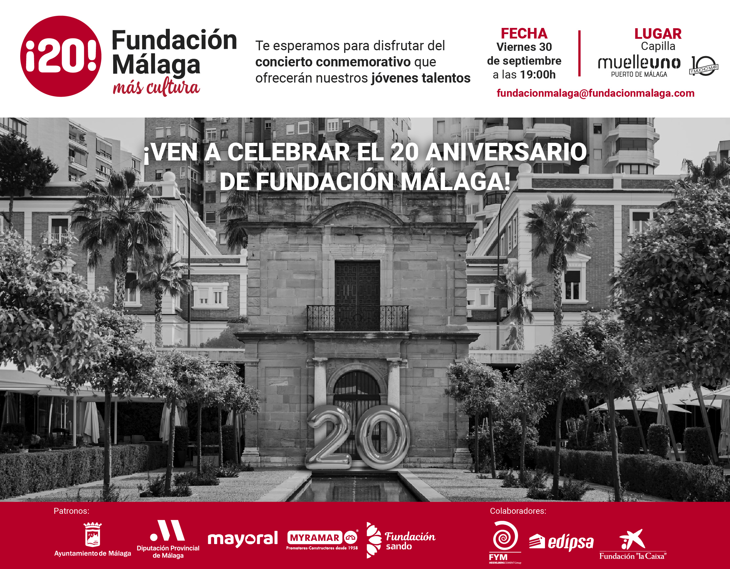 Lee más sobre el artículo Fundación Málaga celebra su 20 aniversario con un concierto gratuito en Muelle Uno